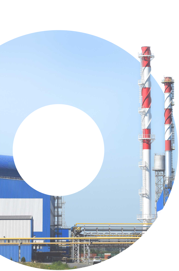 Thermax industrial facility with cooling stacks